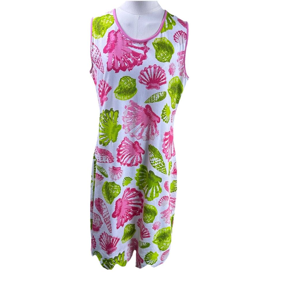 AnaClare Dress Women M Reversible stretch Cotton Pink Green White